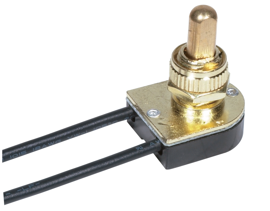 Product image for Satco 90/508 On-Off Metal Push Switch; 3/8" Metal Bushing; Single Circuit; 6A-125V, 3A-250V Rating; Brass Finish
