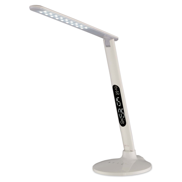 Product image for Satco 57/043 LED Desk Lamp with USB port; Clock; Temperature Display; 8W Light; White Finish