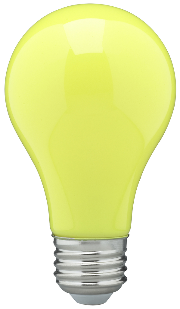 Product image for Satco S14987 8 Watt A19 LED; Ceramic Yellow; Medium base; 360 deg. Beam Angle; 120 Volt