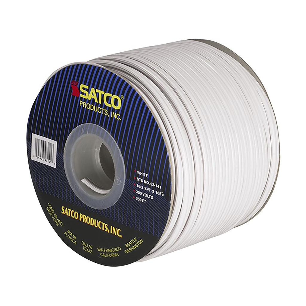 Product image for Satco 93/141 Lamp And Lighting Bulk Wire; 16/2 SPT-2 105C; 250 Foot/Spool; White