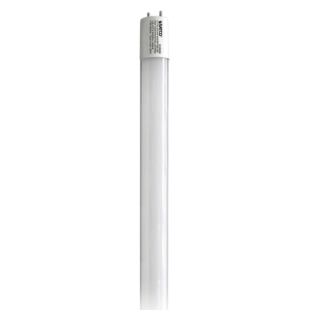Product image for Satco S39906 17 Watt T8 LED; 4Ft; 4000K; Medium Bi Pin base; 50000 Average rated hours; 2200 Lumens; Type B; Ballast Bypass; Single or Double Ended Wiring