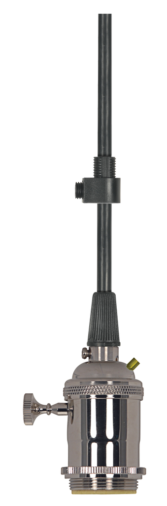 Product image for Satco 80/2578 Medium base lampholder; 4pc. Solid brass; pre-wired; On/Off; 2 Uno rings; 10ft. 18/3 SVT Black Cord; Polished nickel finish