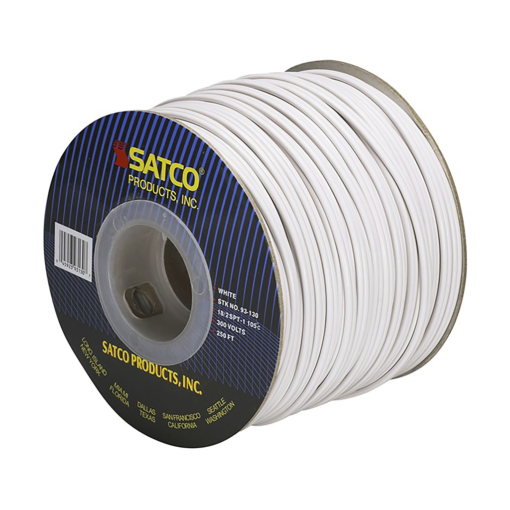 Product image for Satco 93/130 Lamp And Lighting Bulk Wire; 18/2 SPT-1 105C; 250 Foot/Spool; White