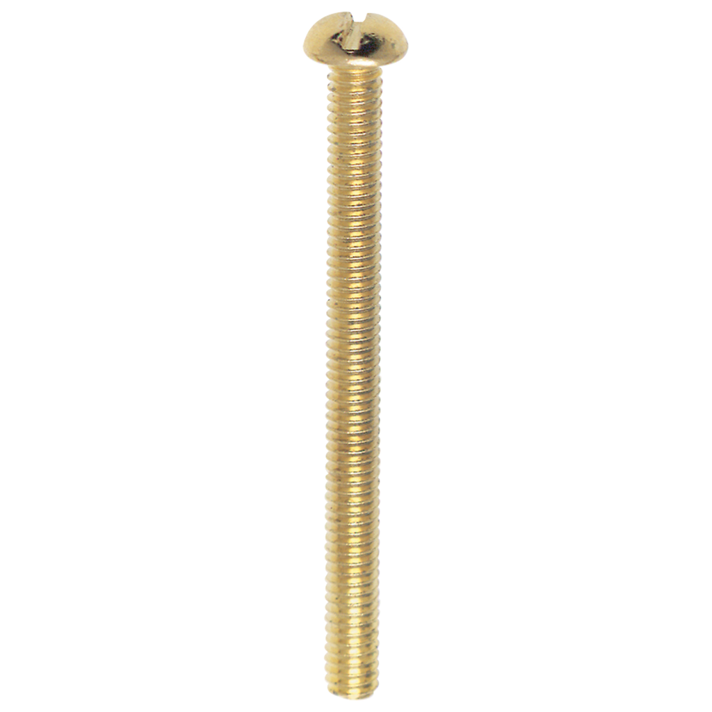 Product image for Satco 90/030 Steel Round Head Slotted Machine Screws; 8/32; 2" Length; Brass Plated Finish