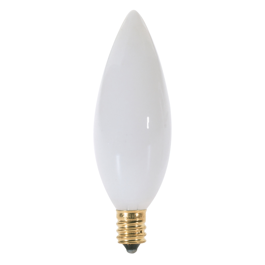 Product image for Satco S3289 40W BA9 1/2 Incandescent; White; 1500 Average rated hours; 328 Lumens; Candelabra base; 120 Volt