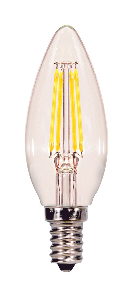 Product image for Satco S21728 4.5 Watt B11 LED; Clear; Candelabra base; 5000K; 120 Volt; 2-Card