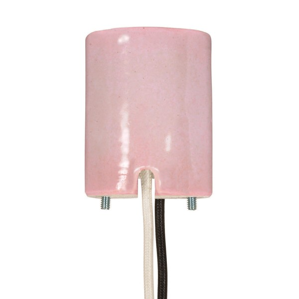 Product image for Satco 80/1791 Keyless Pink Porcelain Mogul Socket for Open HID Fixtures, Mounting Screws Held Captive, 1/2" Strip Leads, 2 Wireways