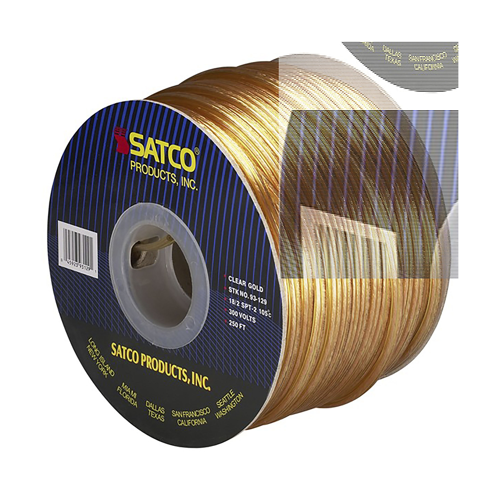 Product image for Satco 93/129 Lamp And Lighting Bulk Wire; 18/2 SPT-2 105C; 250 Foot/Spool; Clear Gold