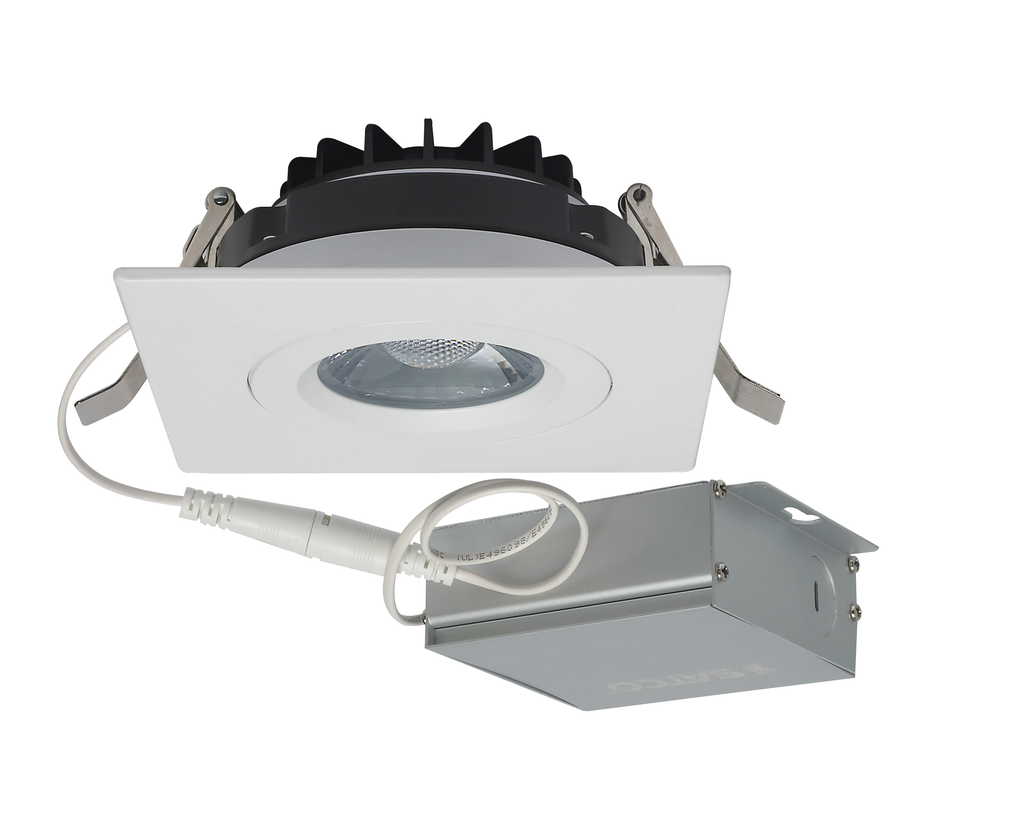 Product image for Satco S11621 12 watt LED Direct Wire Downlight; Gimbaled; 4 inch; 3000K; 120 volt; Dimmable; Square; Remote Driver; White