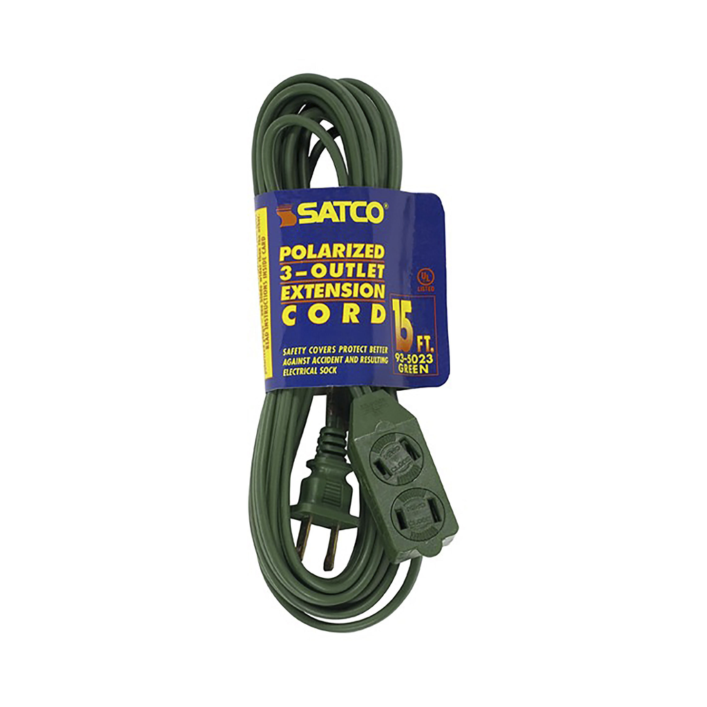 Product image for Satco 93/5023 15 Foot Extension Cord; Green Finish; 16/2 SPT-2; Indoor Only; 13A-125V-1625W Rating