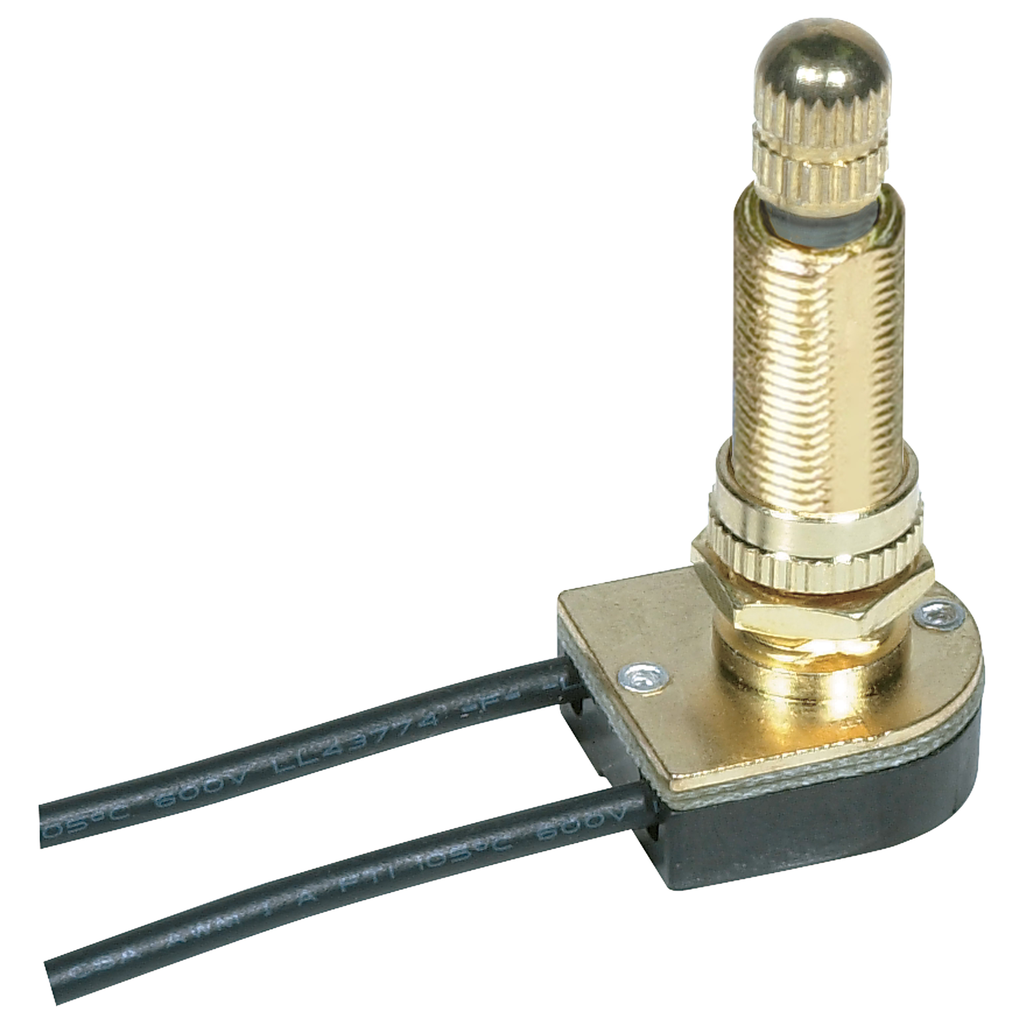 Product image for Satco 80/1363 On-Off Metal Rotary Switch; 1-1/8" Metal Bushing; Single Circuit; 6A-125V, 3A-250V Rating; 6" Leads; Brass Finish