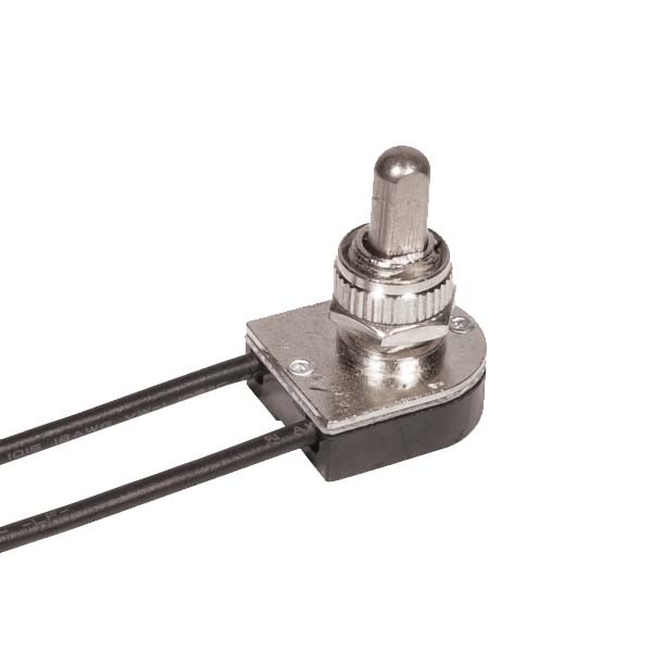 Product image for Satco 90/1676 On-Off Metal Push Switch; 3/8 Metal Bushing; Single Circuit; 6A-125V, 3A-250V Rating; Nickel Finish