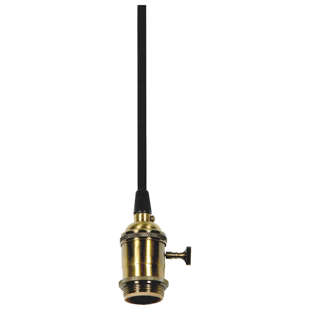Product image for Satco 80/2297 Medium base lampholder; 4pc. Solid brass; prewired; On/Off; Uno ring; 10ft. 18/2 SVT Black Cord; Antique brass finish