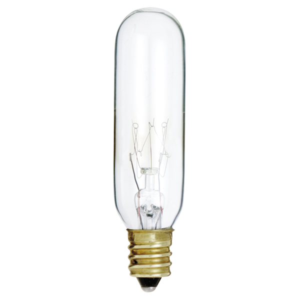Product image for Satco S3714 25 Watt; Incandescent; T6; Clear; 2000 Average rated hours; 180 Lumens; Candelabra base; 120 Volt; Carded