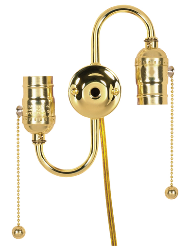 Product image for Satco 80/1268 Twin Pull Chain Brite Gilt with End Ball; 14" 18/2 SPT-2 105C Clear Gold Wire 18 AWM 105C 7" Centers; 1/8 IP Top and 1/8 IP Bottom