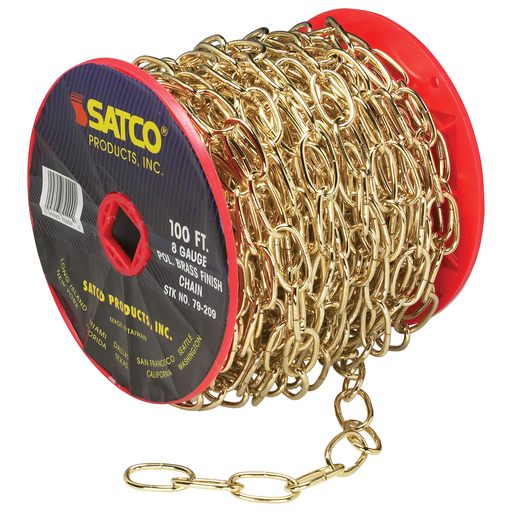 Product image for Satco 79/209 8 Ga. Chain; Brass Finish; 100 ft. to Reel; 1 Reel To Master; 35lbs Max