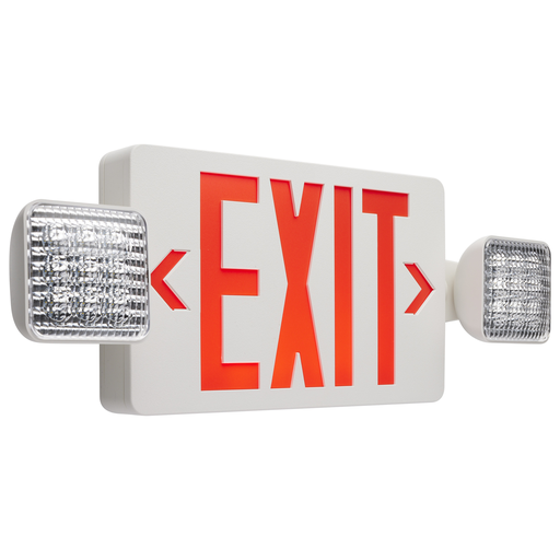 67/121 - Combination Red Exit Sign/Emergency Light, 90min Ni-Cad backup, 120/277V, Dual Head, Single/Dual Face, Universal Mounting