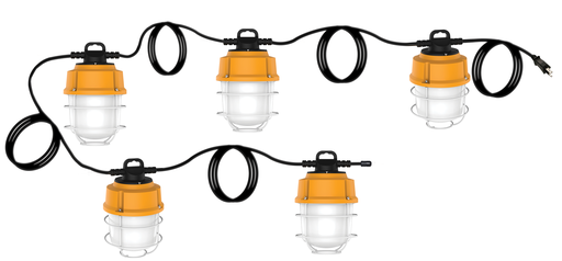 Product image for Satco S8976 100W LED High lumen industrial / commercial LED string light; 5 inter-connected lamps; 5000K; Integrated cord / plug; 120 Volt