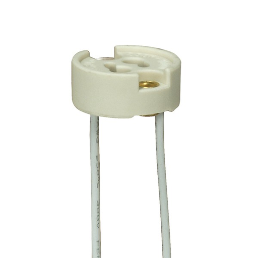 Product image for Satco 80/1816 GU7 Porcelain Halogen Socket; 6" 18 GA 250C Teflon Wire; 3/8" Height; 7/8" Diameter; 1000W; 250V