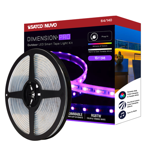 Product image for Satco 64-140 TAPE/RGBTW-HO/IP65/PLUG/SF/16' 18W LED Tape Light, 1920 Lumens, 2700K CCT, Indoor/Outdoor, White Finish, 16ft Reel