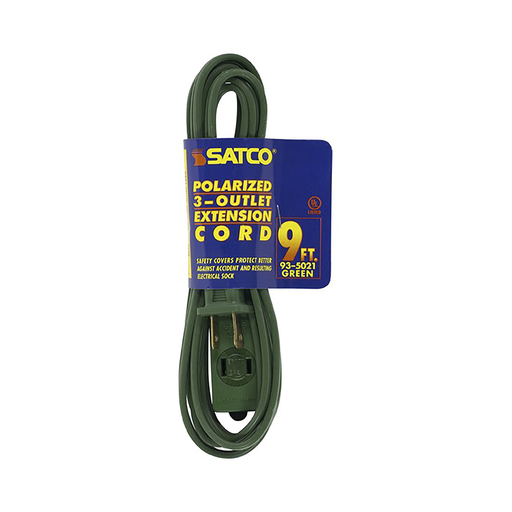 Product image for Satco 93/5021 9 Foot Extension Cord; Green Finish; 16/2 SPT-2; Indoor Only; 13A-125V-1625W Rating