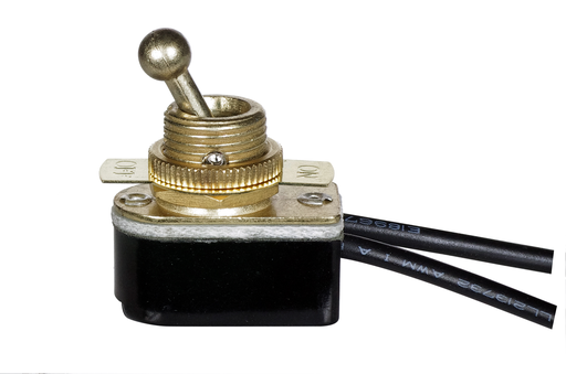 Product image for Satco 80/1767 On-Off Metal Toggle Switch; Single Circuit; 6A-125V, 3A-250V Rating; 6" Leads; Brass Finish