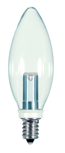 Product image for Satco S9152 1 Watt LED; BA9 1/2; Clear; 2700K; Candelabra base; 120 Volt; Carded