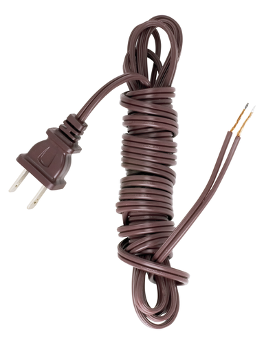Product image for Satco 90/2035 12 Foot 18/2 SPT-1 105C Cord Set; Brown Finish; 72" Hank; 150 Carton; Molded Polarized Plug; Tinned Tips 3/4" Strip With 2" Slit