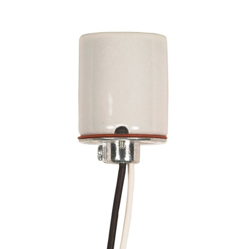 Product image for Satco 80/1614 Keyless Porcelain Socket 1/8 IP Cap With Side Notches; 2 Wireways; Spring Contact For 4KV; 18" Leads; Glazed; 660W; 600V