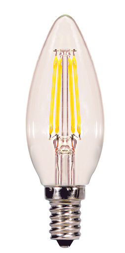 Product image for Satco S21708 4.5 Watt B11 LED; Clear; Candelabra base; 2700K; 350 Lumens; 120 Volt; 3-Pack