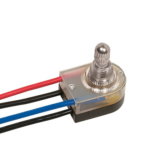 Product image for Satco 80/1360 On-Off Lighted Rotary Switch; 3/8" Plastic Bushing; Single Circuit; 6A-125V, 3A-250V Rating; 6" Leads; Nickel Finish