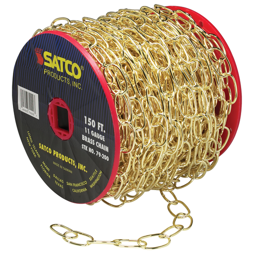 Product image for Satco 79/200 11 Ga. Chain; Brass Finish; 50 yd. (150 ft.) to Reel; 1 Reel To Master; 15lbs Max