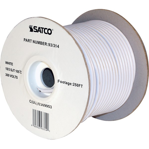 Product image for Satco 93/314 Pulley Bulk Wire; 18/3 SJT 105C Pulley Cord; 250 Foot/Spool; White