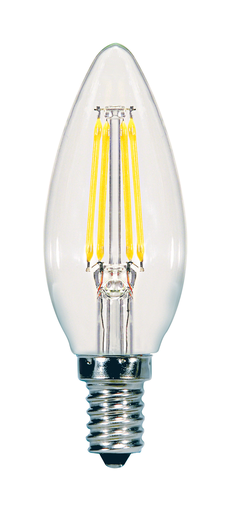 Product image for Satco S11372 5.5 Watt C11 LED; Clear; Candelabra base; 3000K; 500 Lumens; 120 Volt
