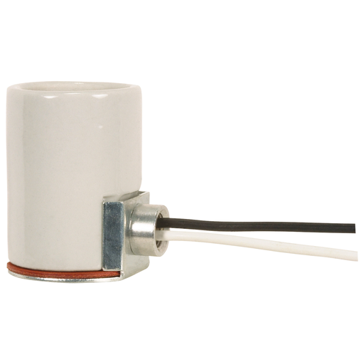Product image for Satco 80/1330 Keyless Porcelain Socket With Side Mount Bushing; 1/8 IPS Cap; 9" AWM BMW 150C Leads; CSSNP Screw Shell; Glazed; 660W; 250V