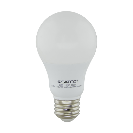 Product image for Satco S15012 9 Watt A19 LED; 5000K; Medium base; 220 deg. Beam Angle; 12-34V DC