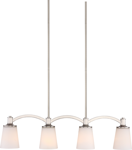 Laguna 4 Light - Island Pendant - Brushed Nickel with White Glass