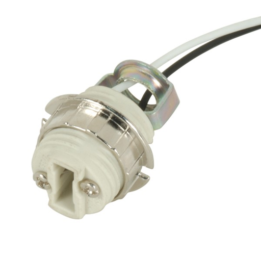 Product image for Satco 80/1589 Threaded G-9 Porcelain Socket; 21" Leads; With Ring; UL 10362 Leads; 1/8 IP Hickey Inside Extrusion; Double Leg; 660W; 250V