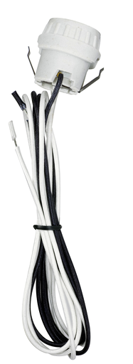 Product image for Satco 80/2370 Keyless Porcelain Socket With Double Snap-In Clip; 60" High Temperature Leads; Unglazed; 660W; 250V