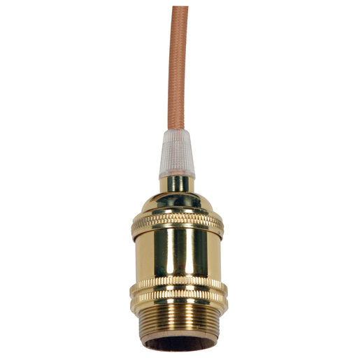 Product image for Satco 80/2459 Keyless Lampholder; 4 Piece Stamped Solid Brass; Prewired; 2 Uno Rings; 2 Bushings; Gold Wire; Polished Brass Finish; 660W; 250V