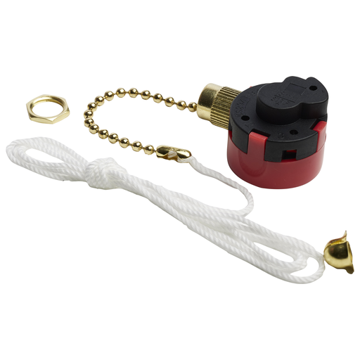 Product image for Satco 80/1994 3 Speed Ceiling Fan Switch, 4 Wire Quick Connect, 2 Circuit w/Metal Chain, White Cord & Bell - Rated: 6A-125V, 3A-250V