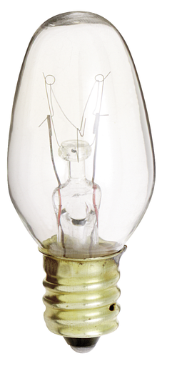 Product image for Satco S3903 10W C7 Incandescent; Clear; 2500 Average rated hours; 60 Lumens; Candelabra base; 130 Volt