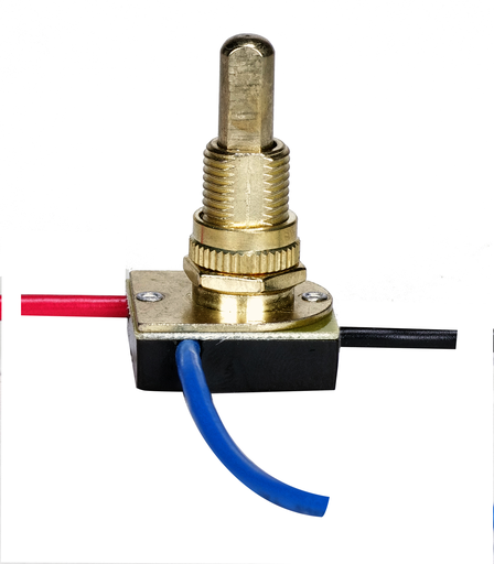 Product image for Satco 80/1130 3-Way Metal Push Switch; 5/8" Metal Bushing; 2 Circuit; 4 Position (L-1, L-2, L1-2, Off); 6A-125V, 3A-250V Rating; Brass Finish
