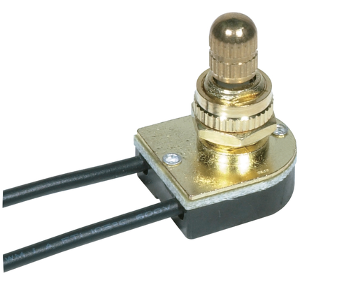 Product image for Satco 90/501 On-Off Metal Rotary Switch; 3/8" Metal Bushing; Single Circuit; 6A-125V, 3A-250V Rating; Brass Finish