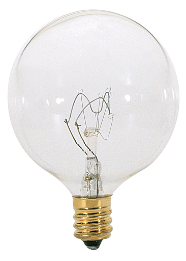 40 Watt G16 1/2 Incandescent - Clear - 1500 Average rated hours - 384 Lumens - Candelabra base - 120 Volt