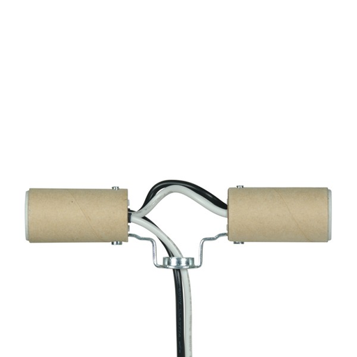 Product image for Satco 80/1654 Twin Candelabra Cluster Socket; 4-1/2"; 24" #18 UL 1015 B/W Leads 105C; 1/8 IP; Inside Extrusion; Double Leg; 75W; 125V