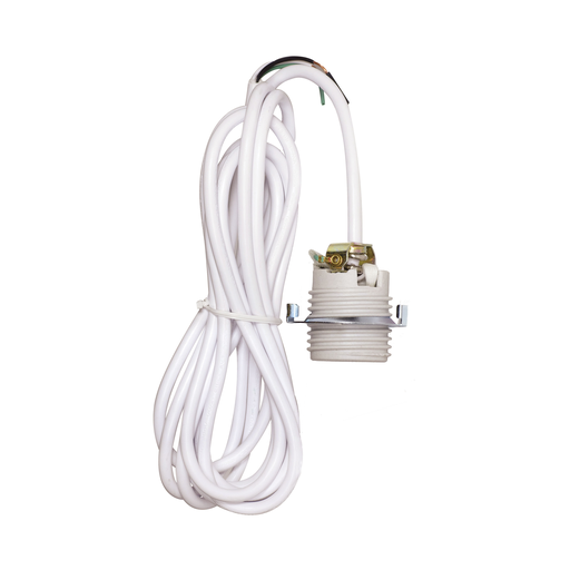 Product image for Satco 80/2369 Keyless Threaded Porcelain Socket With 1/4 IP Cap And Ring / Strain Relief; 12" Leads; Unglazed; 660W; 250V