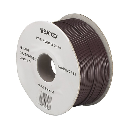 Satco 93/188 Lamp And Lighting Bulk Wire; 20/2 SPT-1 105C; 250 Foot/Spool; Brown
