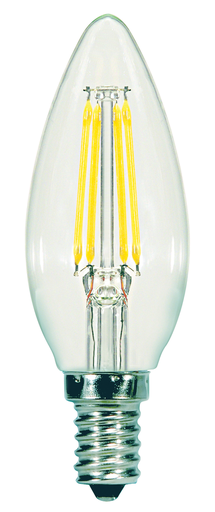 Product image for Satco S21706 5.5 Watt B11 LED; Clear; Candelabra base; 2700K; 500 Lumens; 120 Volt; 2-Card