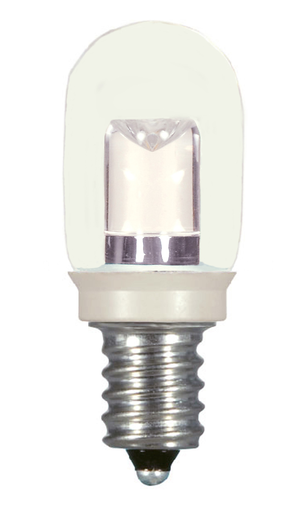 Product image for Satco S9177 0.8 Watt LED; T6; Clear; 2700K; Candelabra base; 120 Volt; Carded